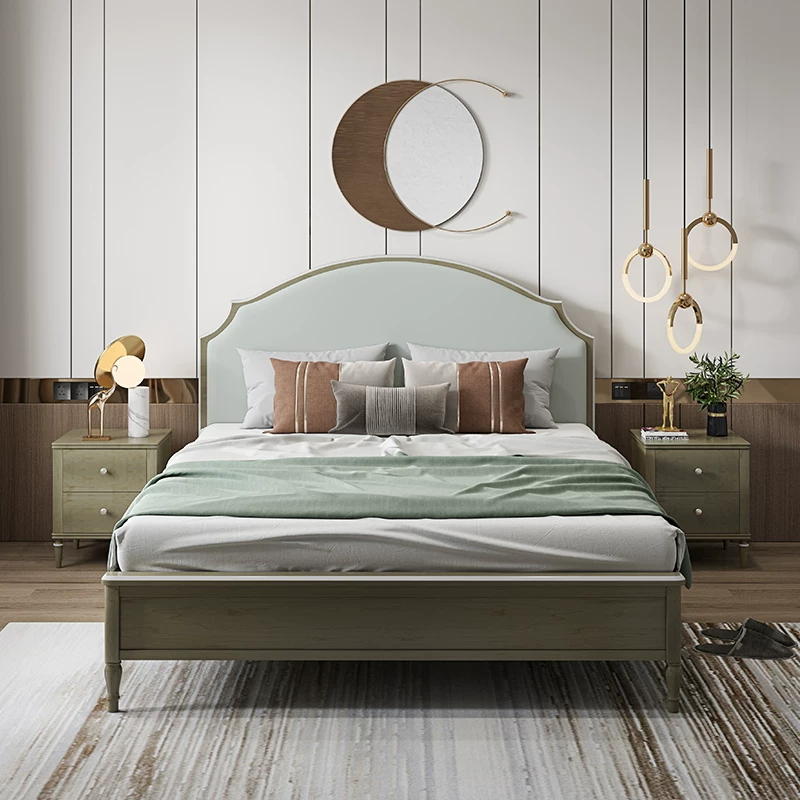 Xihe modern Light Luxury с твердым деревянным кроватью простая итальянская двойная мягкая кровать большая кровать большая кровать главная спальня свадебная кровать 1,5 метра мебель
