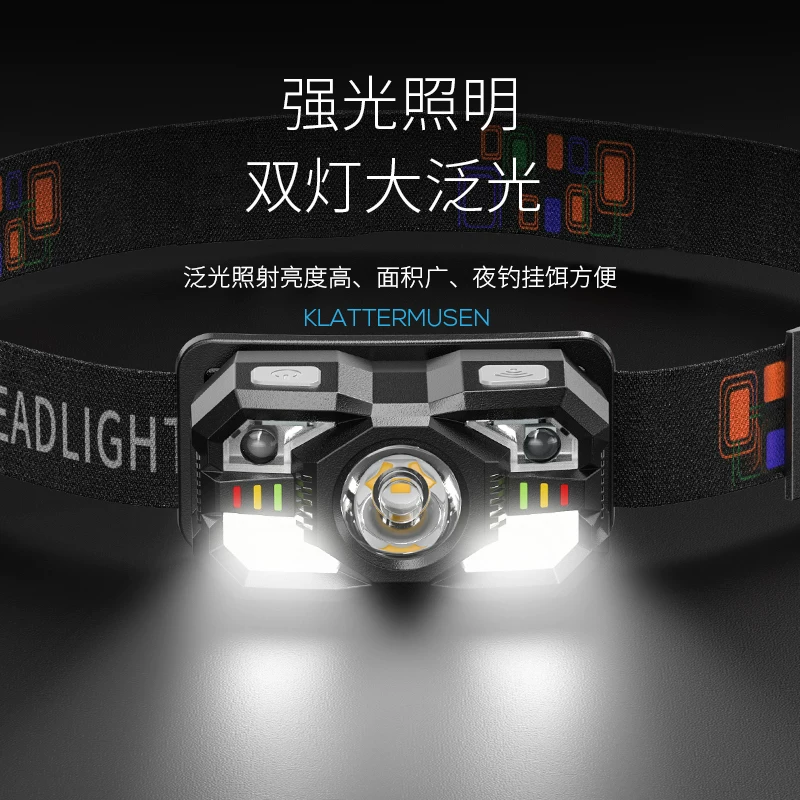 Smiling Shark Headlights, Strong Light Charging, Ultra Bright Head Mounted Fishing, Outdoor Long Range, Intelligent Sensing LED Night Fishing