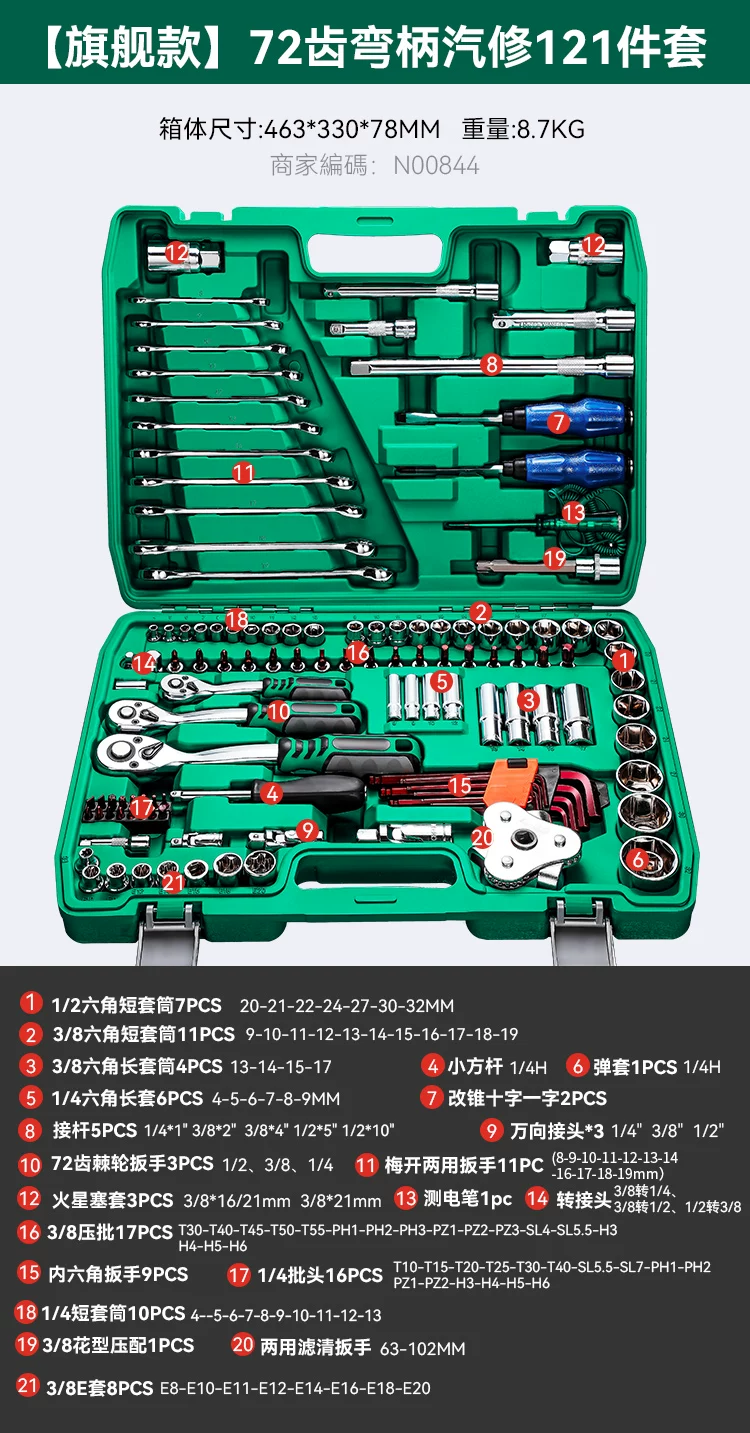 72 tooth auto repair tool set, auto repair toolbox, auto repair manual tool set, manual auto repair socket combination