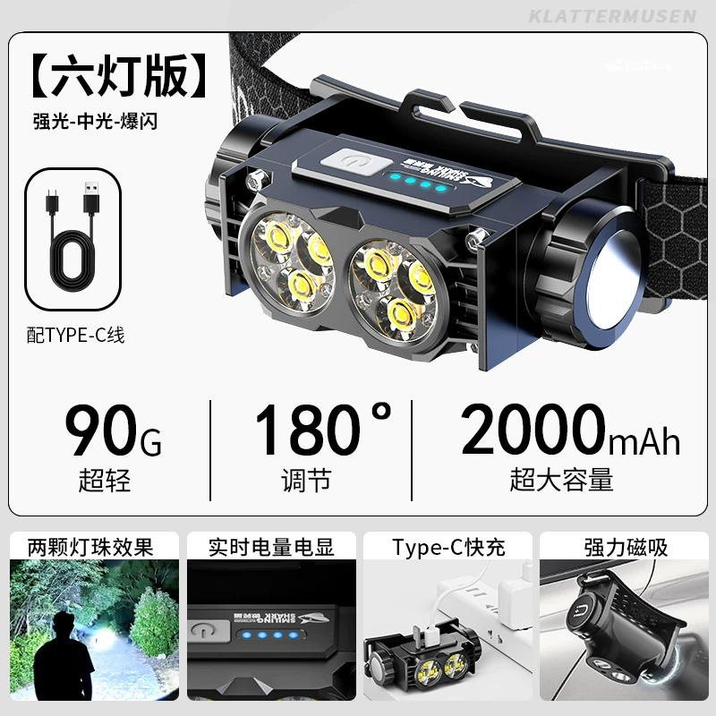 Long endurance headlight 2026 new strong light ultra bright hour 100 outdoor sensing night fishing special head mounted