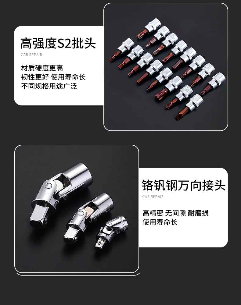 Automotive repair tool set, socket, ratchet wrench, multifunctional toolbox for automotive repair, comprehensive collection of repair and maintenance tools
