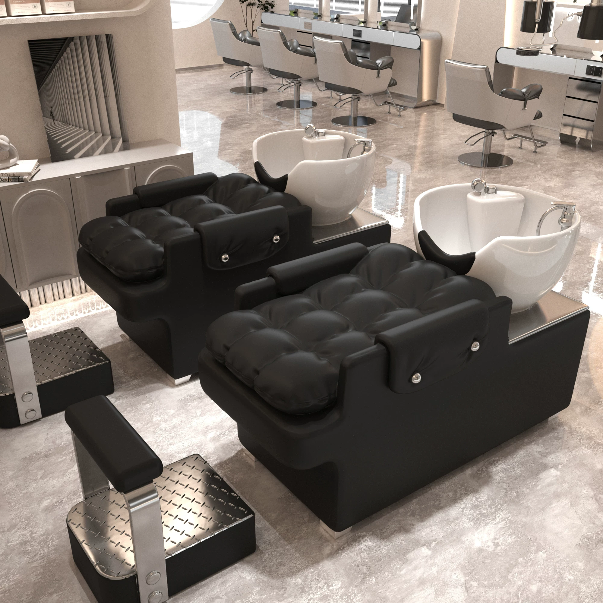 Li Bi shop shampoo bed, hair salon special semi lying flushing bed, high-end stainless steel ceramic deep basin hair salon special