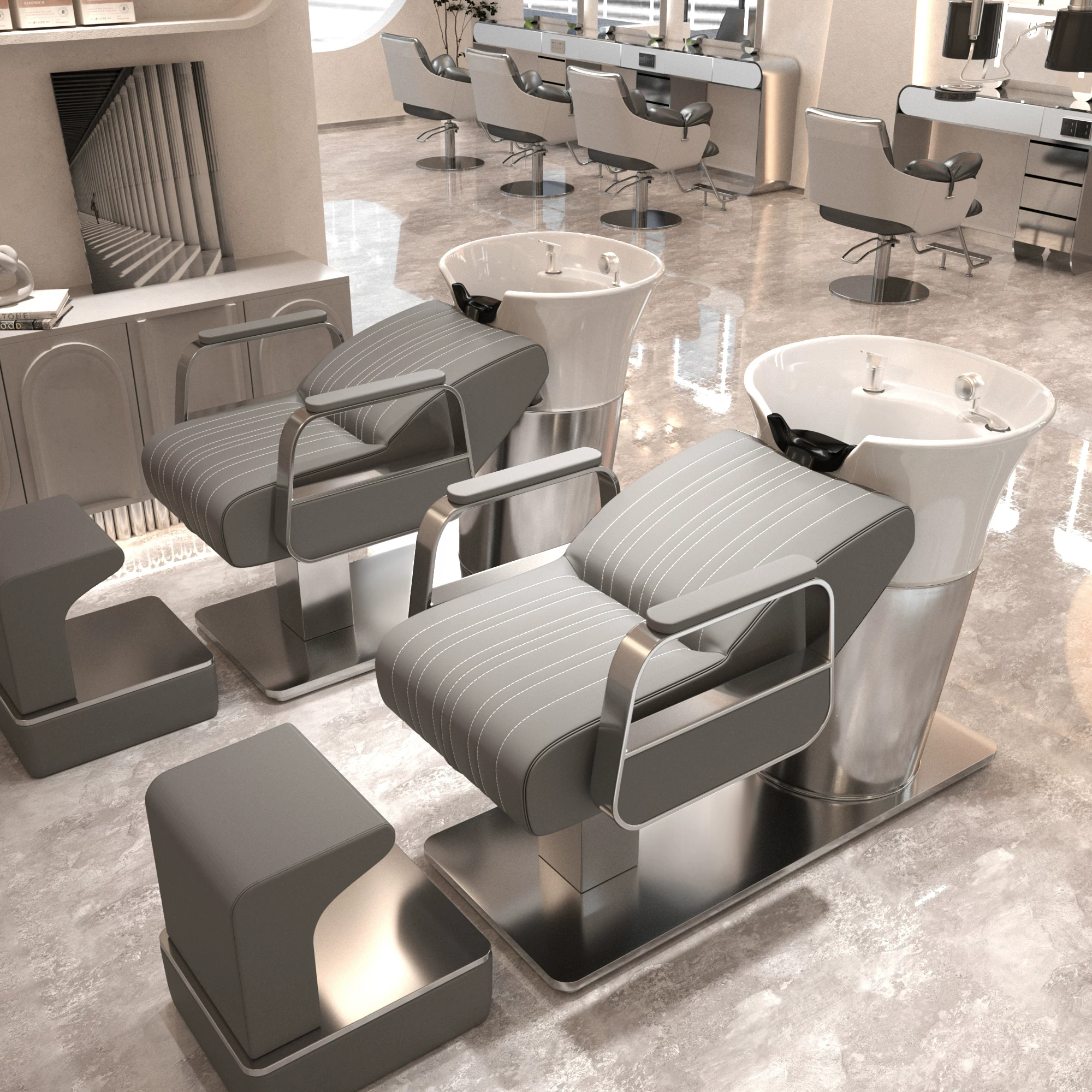 Li Bi shop shampoo bed, hair salon special semi lying flushing bed, high-end stainless steel ceramic deep basin hair salon special