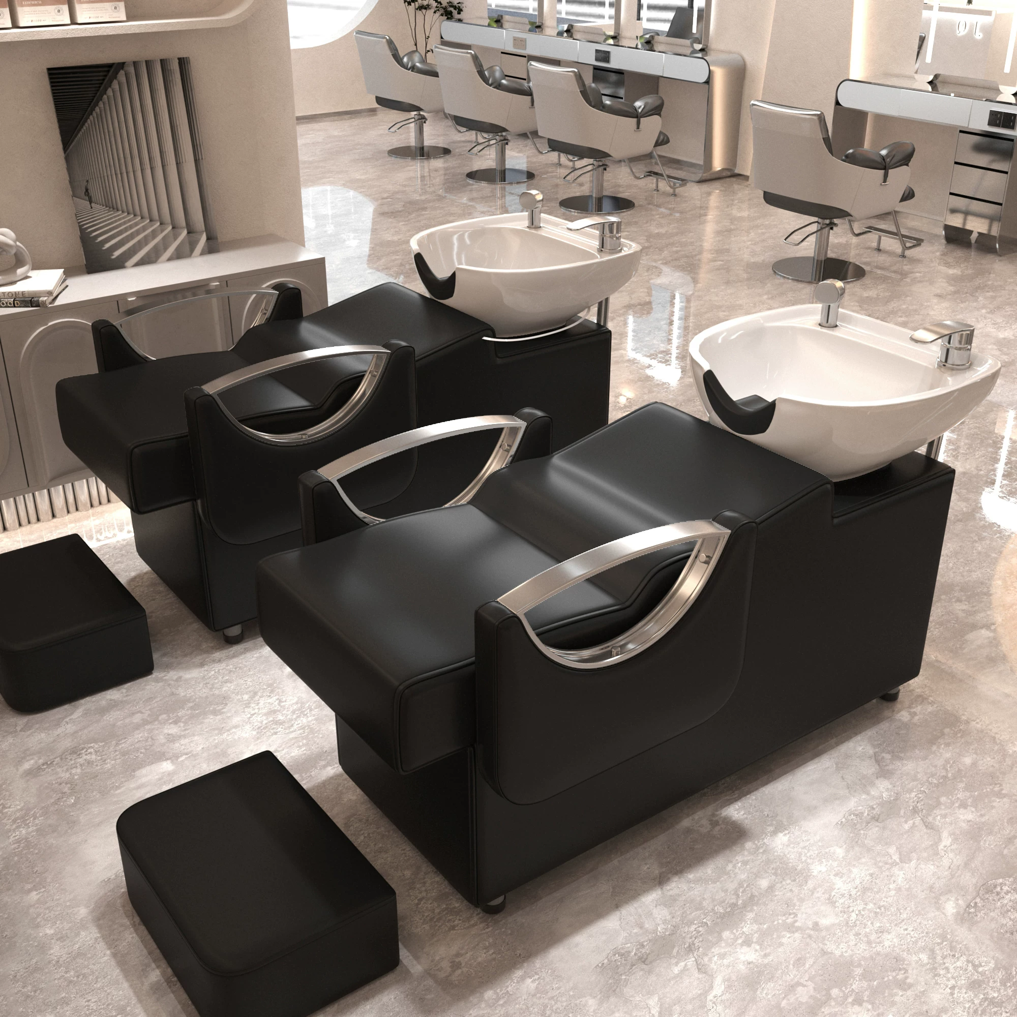 Li Bi shop shampoo bed, hair salon special semi lying flushing bed, high-end stainless steel ceramic deep basin hair salon special