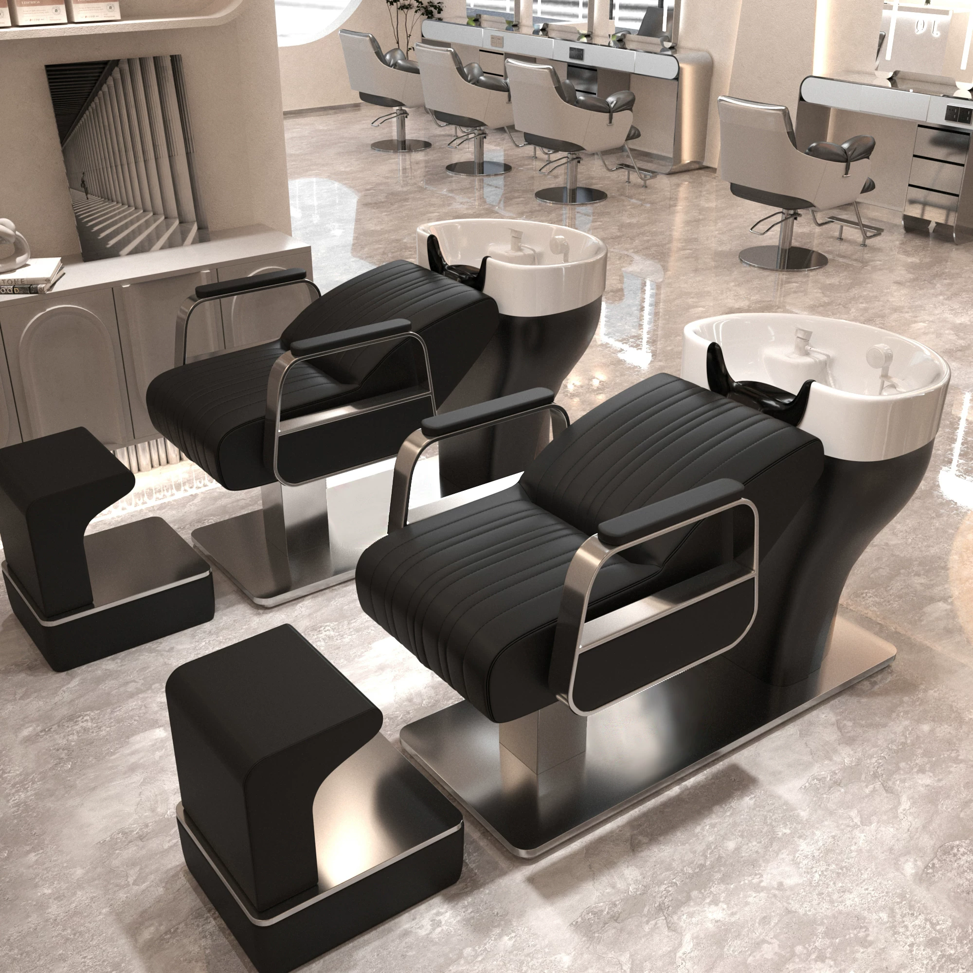 Li Bi shop shampoo bed, hair salon special semi lying flushing bed, high-end stainless steel ceramic deep basin hair salon special