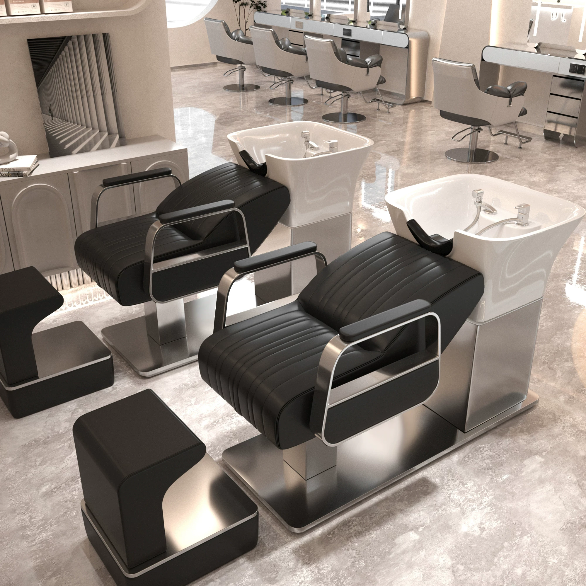 Li Bi shop shampoo bed, hair salon special semi lying flushing bed, high-end stainless steel ceramic deep basin hair salon special