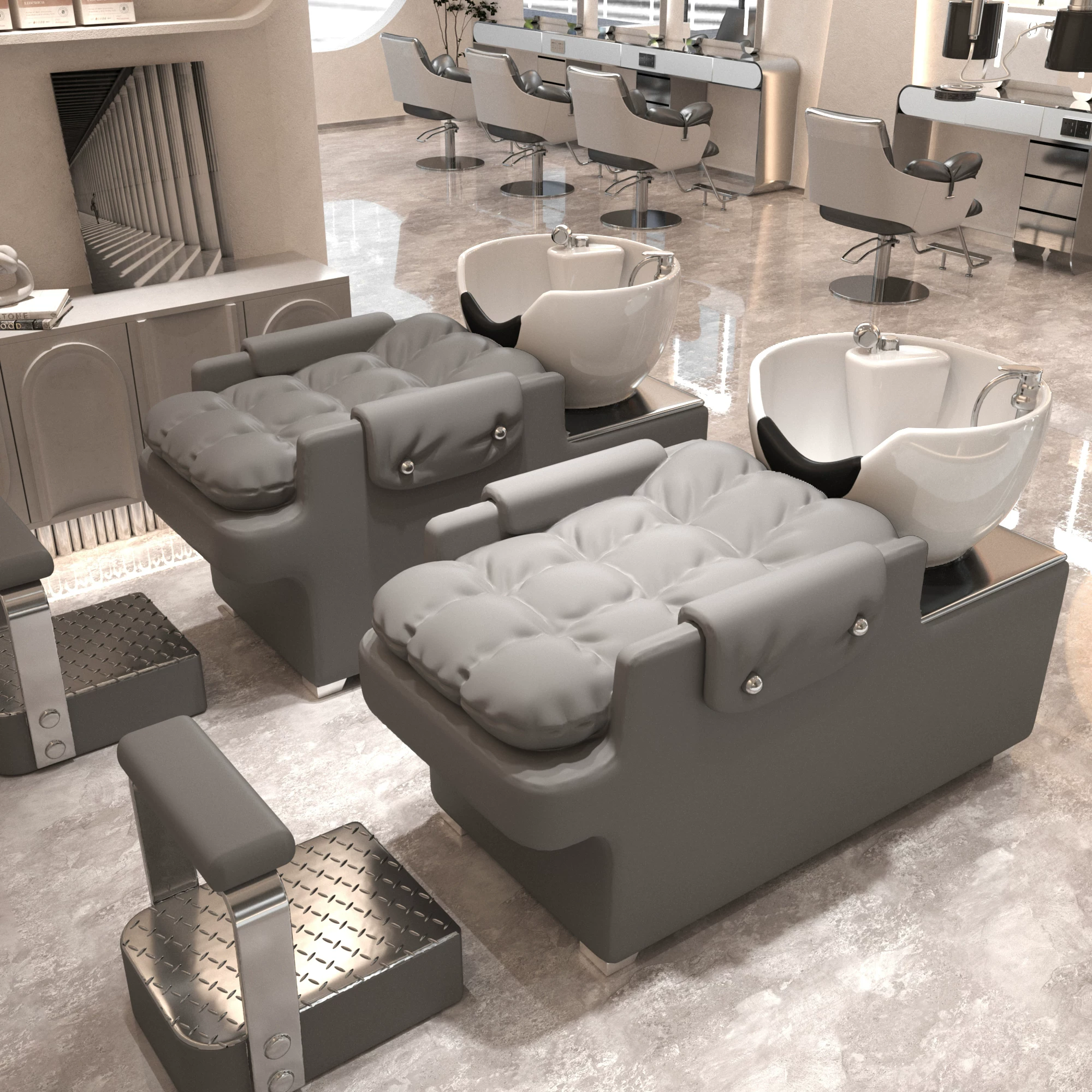 Li Bi shop shampoo bed, hair salon special semi lying flushing bed, high-end stainless steel ceramic deep basin hair salon special