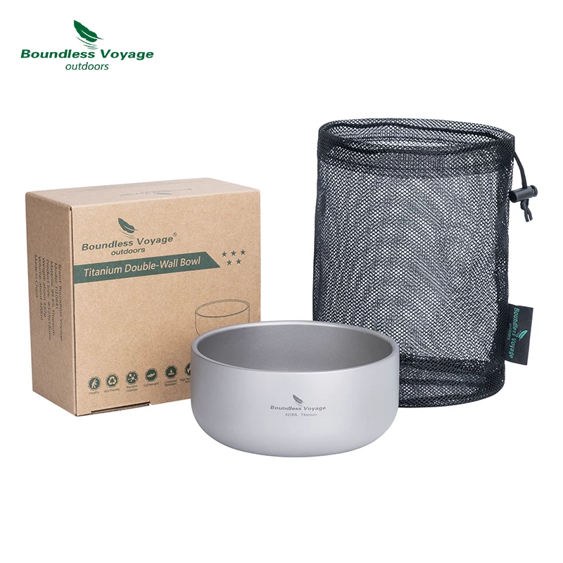 Biyi Pure Titanium Mowl Double -Layer Picnic Bowl Outdoor Barrachs Портативные открытые лагеря набор посуда набор для таблицы миска рисовая чаша для блюд чаши для салата для салата миски