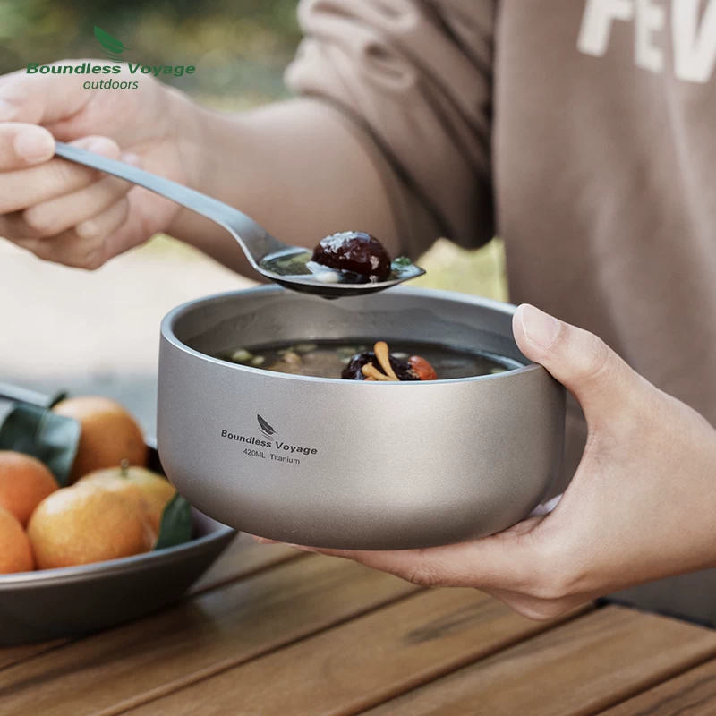 Biyi Pure Titanium Mowl Double -Layer Picnic Bowl Outdoor Barrachs Портативные открытые лагеря набор посуда набор для таблицы миска рисовая чаша для блюд чаши для салата для салата миски