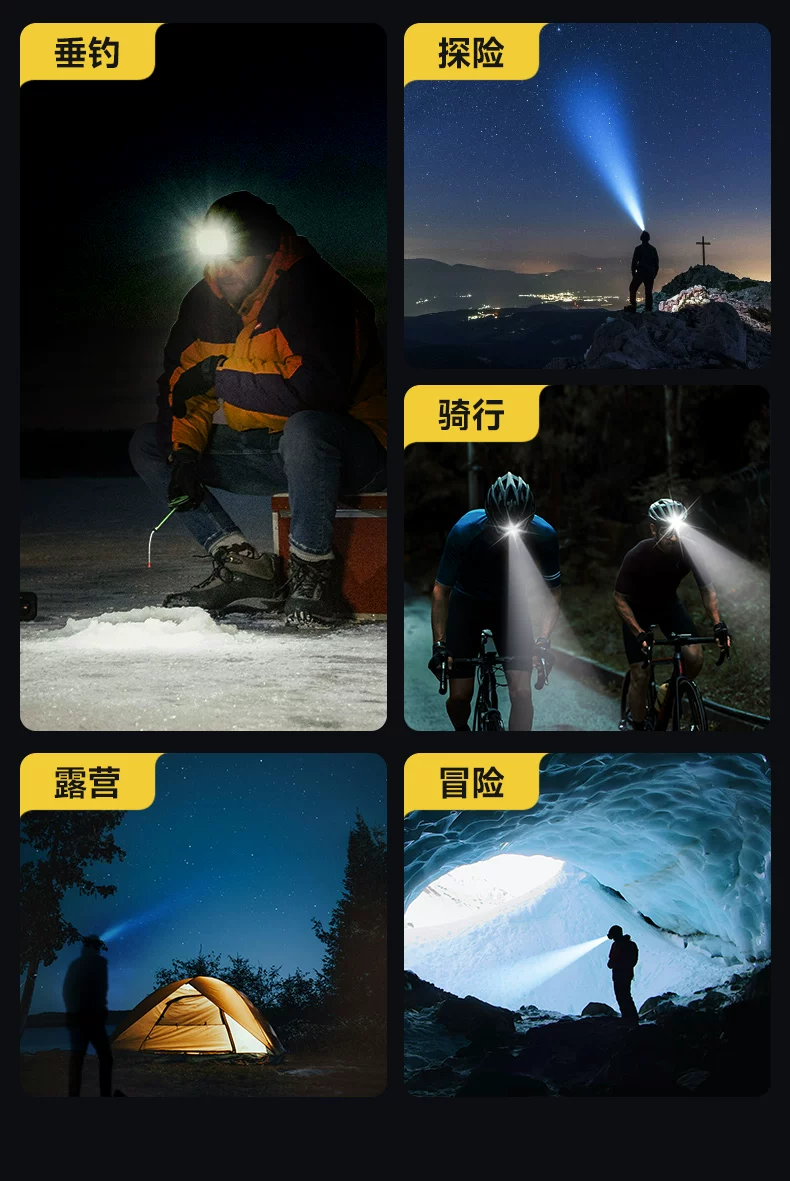 AUX headlights, strong light charging, ultra bright sensing, head mounted lighting, ultra long endurance, outdoor fishing, hiking, small size