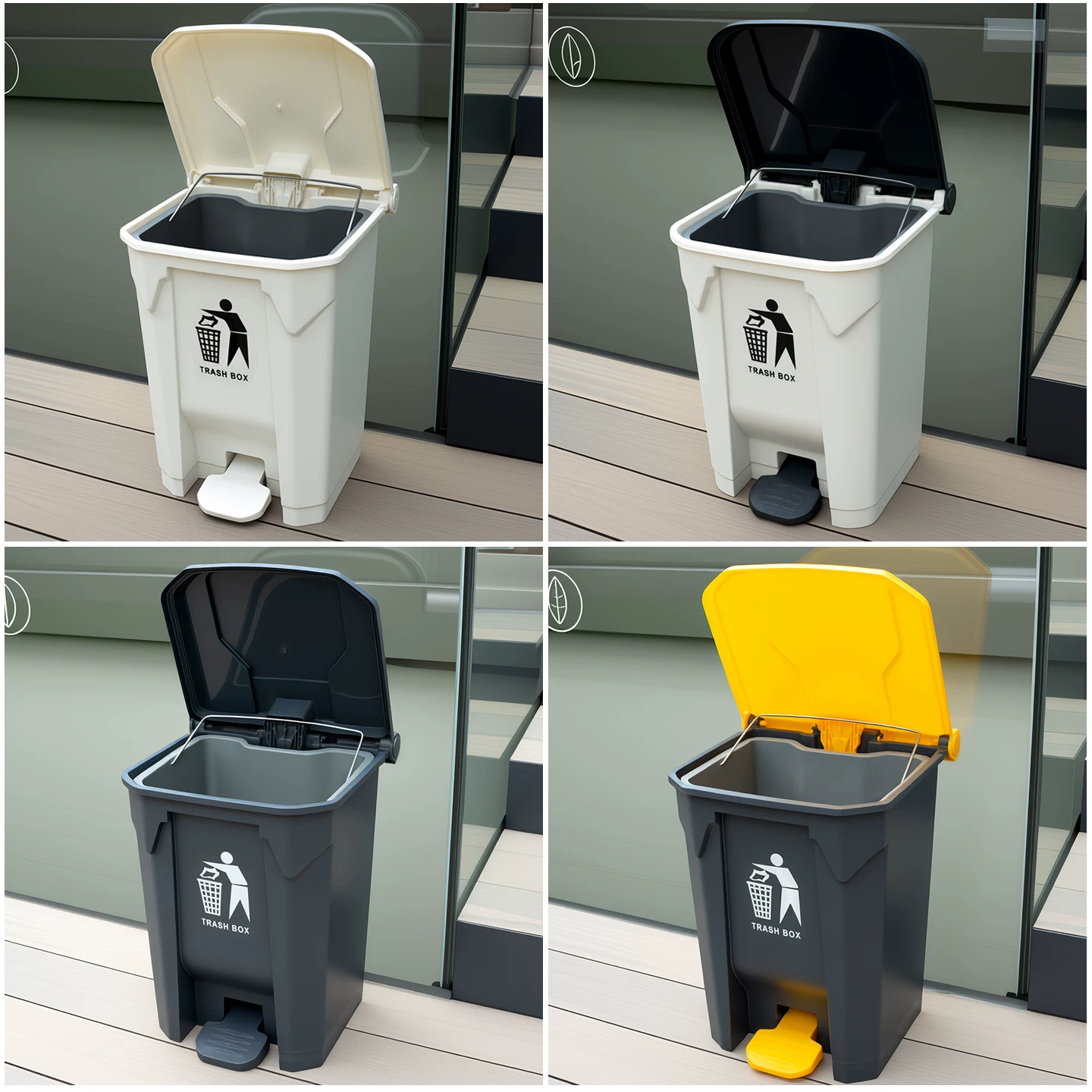 Foot pedal dining large trash can, large commercial with lid, outdoor household kitchen, courtyard, classroom, large capacity