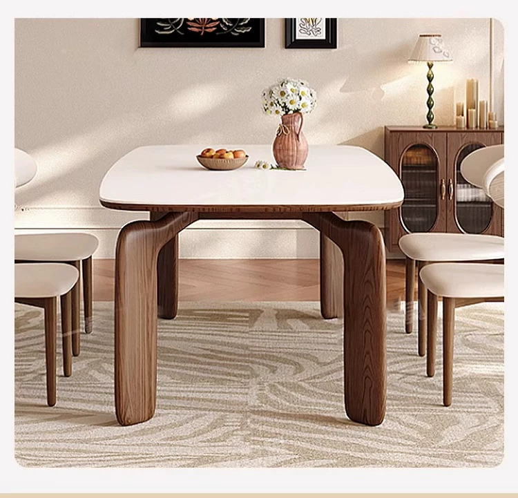 Light luxury rock slab dining table and chair combination with ancient style 2026 new home living room dining room simple rectangular dining table