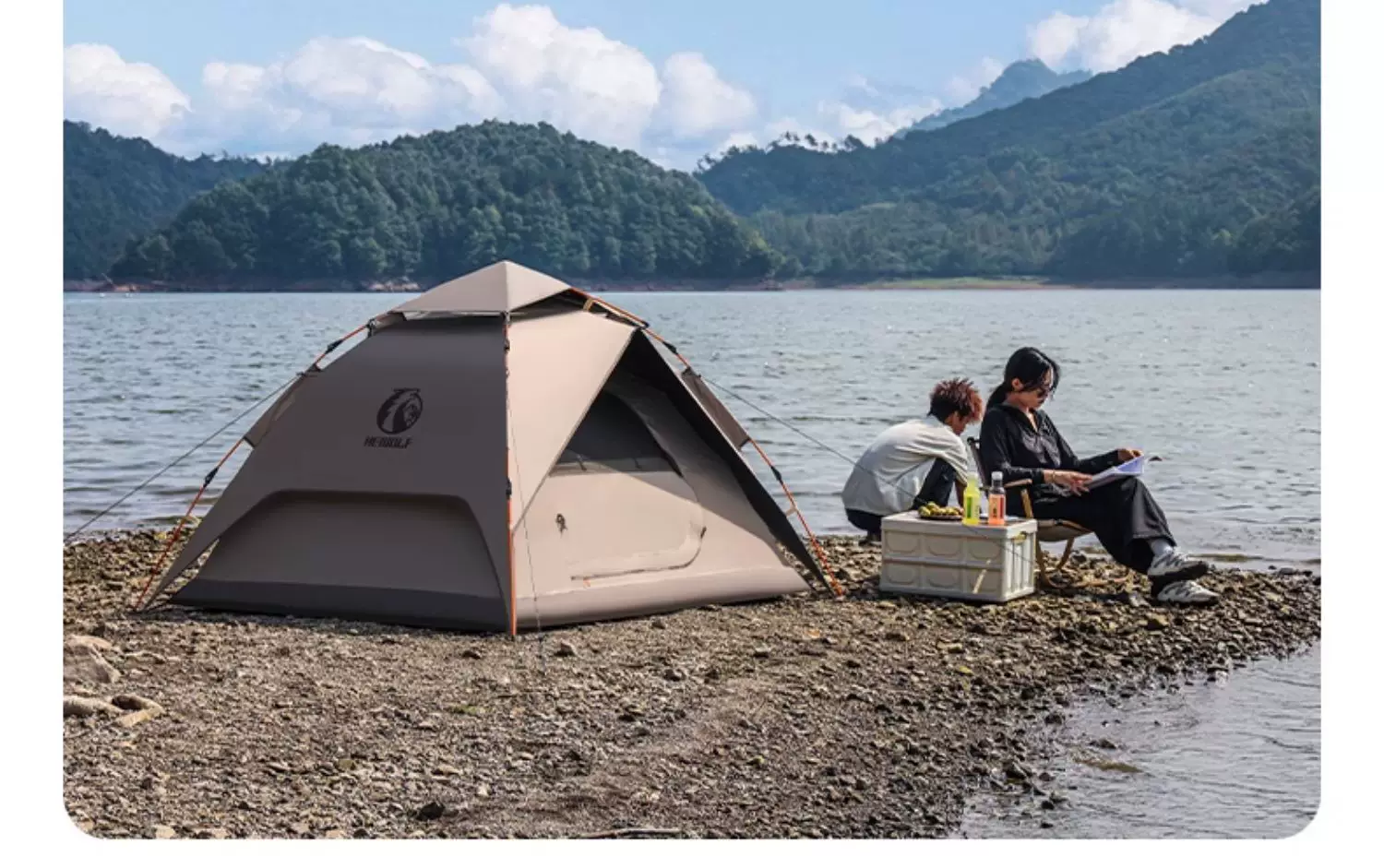 Hewolf Public Wolf Tent Outdoor Camping Folding Portable Canopy 2-in-1 Camping Overnight Equipment Rainproof Tent