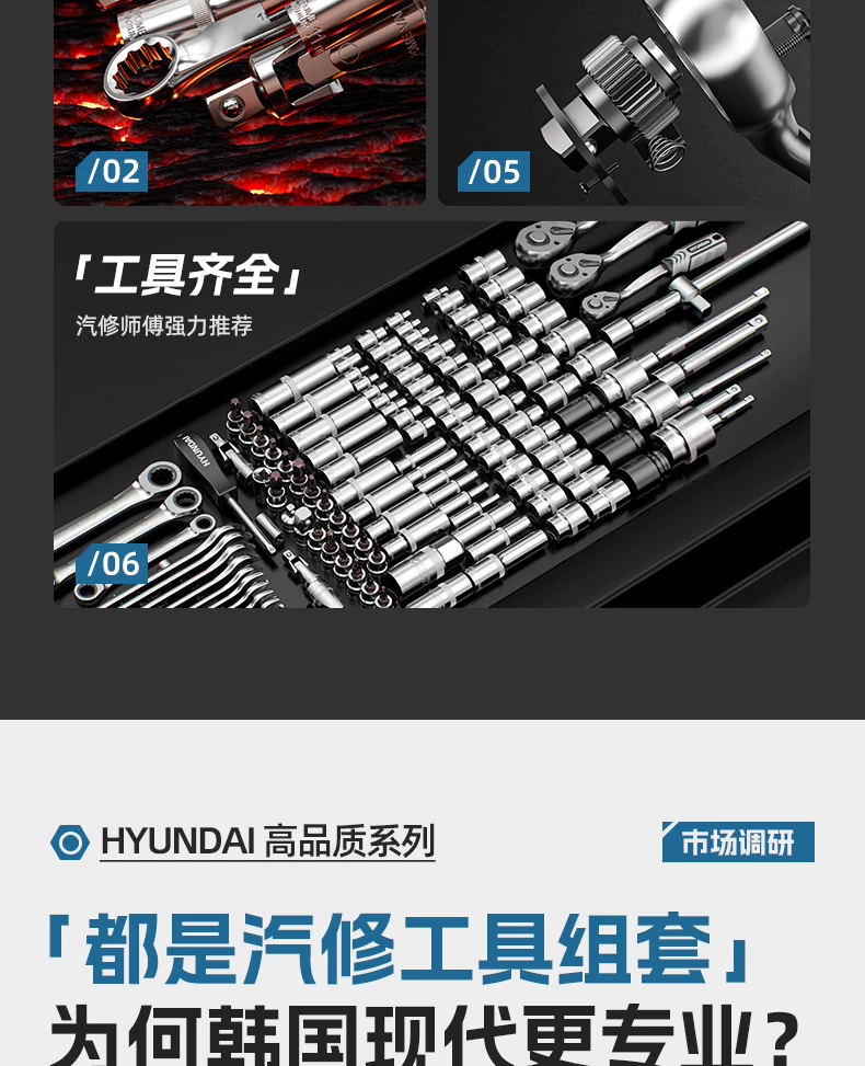 现代套筒组合套装棘轮扳手1/4吋套筒扳手中飞大飞修车汽修维修工具组合全套