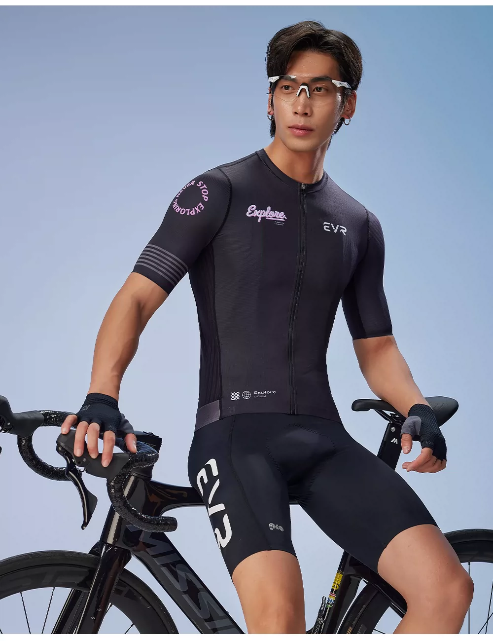 EVR cycling suit men's summer road bike spring and autumn short sleeved top printed set quick drying explore