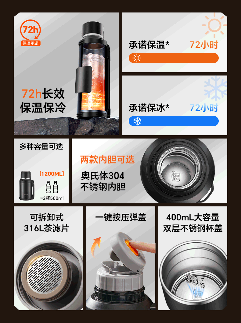 Supor Insulated Pot Large Capacity Portable Outdoor Stainless Steel Insulated Cup Warm Bottle Home Travel Car Hot Pot