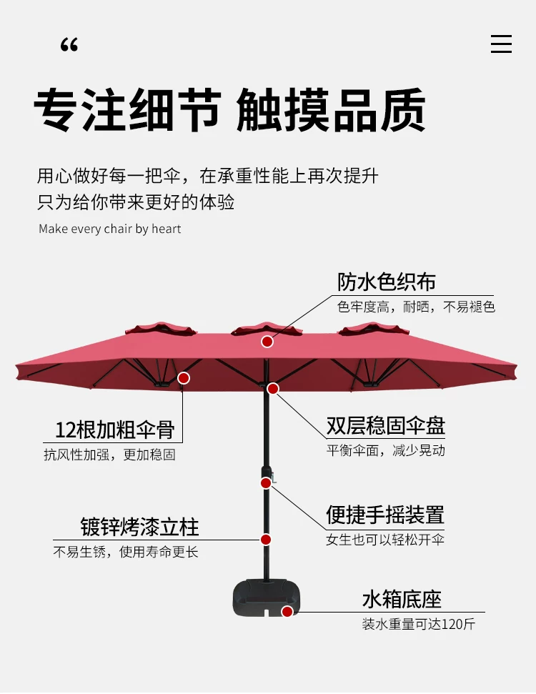 Outdoor Umbrella, Courtyard Umbrella, Sunshade Umbrella, Courtyard Roman Umbrella, Large Sun Umbrella, UV resistant Double Head Design