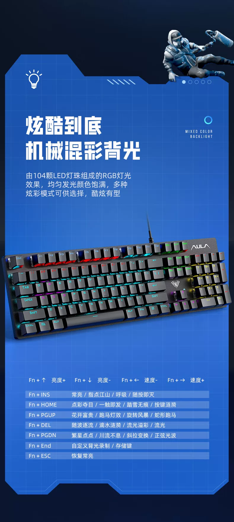 Wolf Spider (AULA) Green Axis Mechanical Keyboard Gaming Desktop Computer Universal Keyboard and Mouse Set