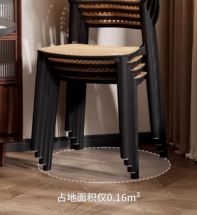 Middle ancient style backrest chair, stackable rattan dining chair, household thick plastic stool, living room commercial dining table chair
