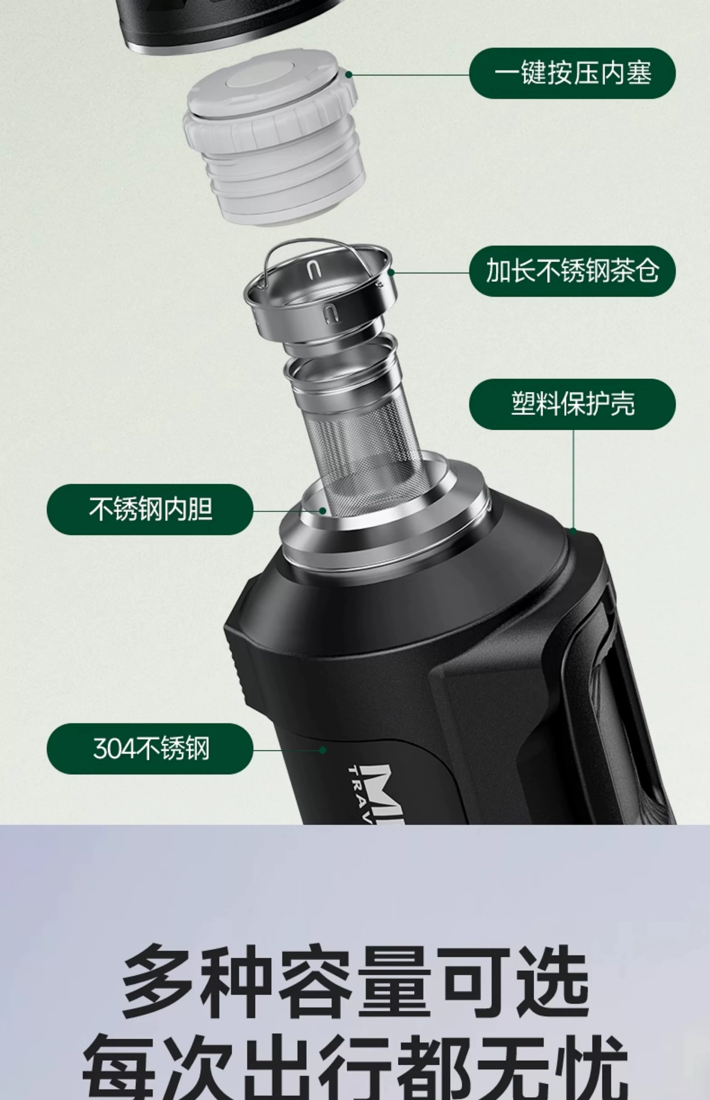 Insulated kettle with large capacity and cold insulation, large outdoor car water cup, long-lasting warm bottle for outdoor travel, new type of cold water kettle