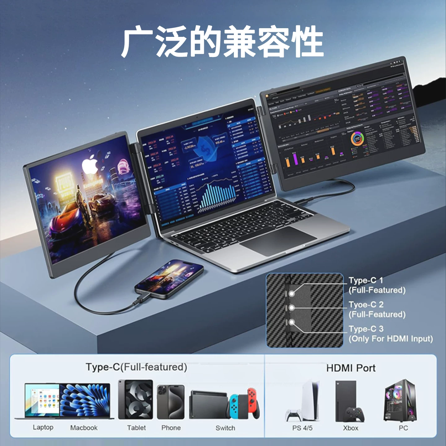 LAPTOMO notebook expansion screen dual screen convenient display triple screen folding expansion computer with multiple secondary screens