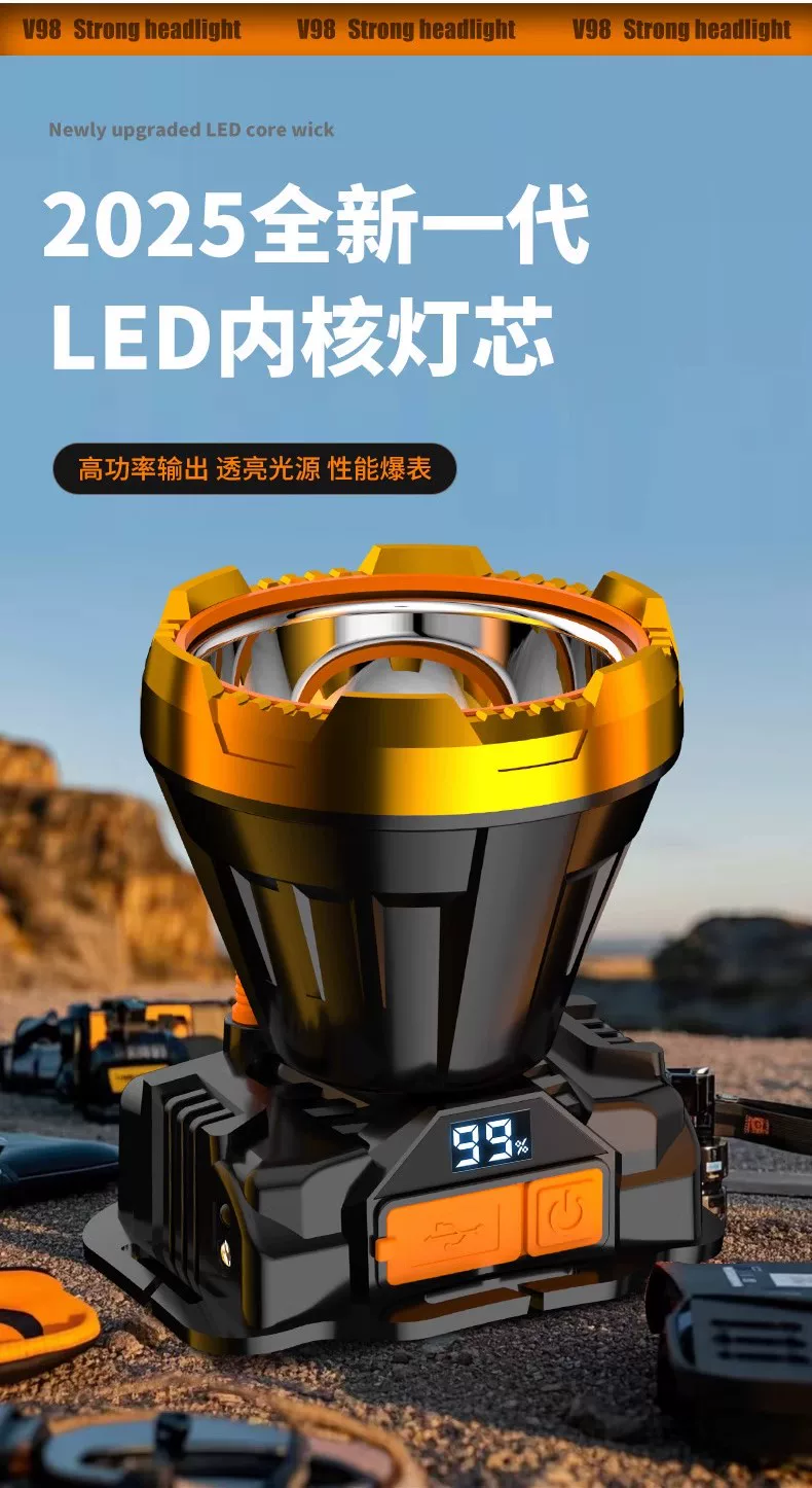 Night fishing headlight, strong light charging, ultra bright head mounted outdoor ultra long endurance flashlight, mining lamp, light sensing special