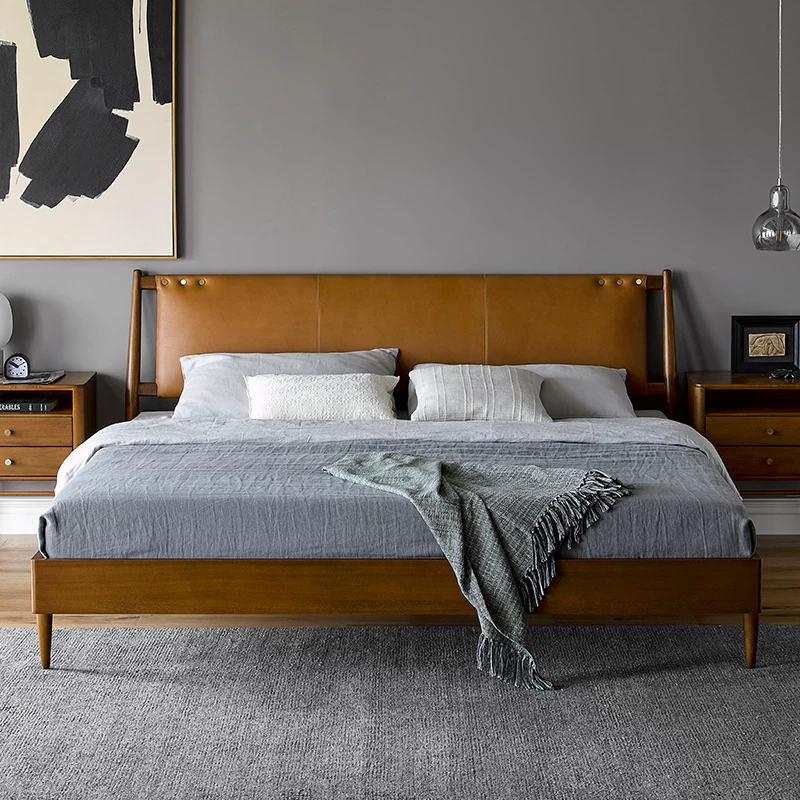 Kena Kona/Nordic Light Luxury Leather Leather Modern Simple Creative Hold Follow Gavel Maine Mode Good Good Good Wood Bed z z