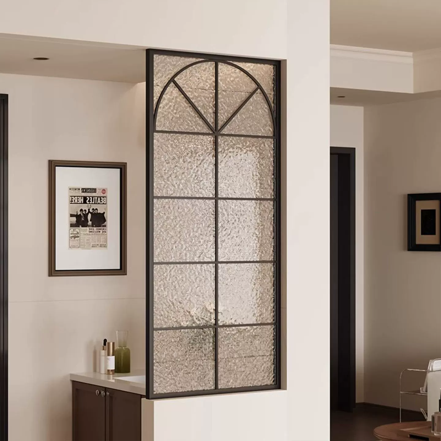 Ultra white water ripple tempered glass art partition screen, room wall, makeup room, half wall, living room, entrance foyer screen