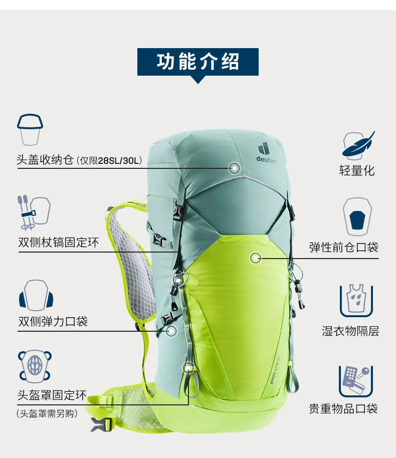 60 % с момента немецкого Deuter Ultra -Продолжительный пешеходной рюкзак рюкзак с дортированным на открытом воздухе Speed ​​Lite самка
