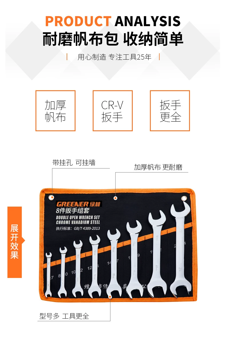 German Green Forest Dual purpose Wrench Set 15 piece Metric Plum Wrench and Ratchet Tool Set