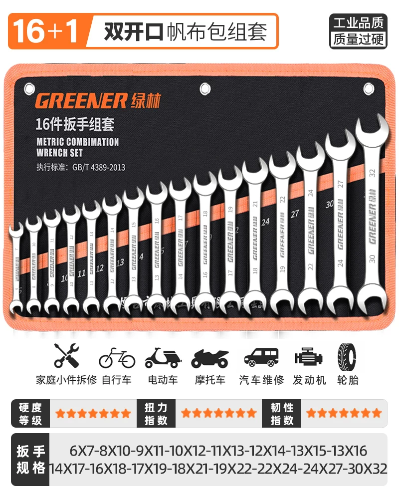 German Green Forest Dual purpose Wrench Set 15 piece Metric Plum Wrench and Ratchet Tool Set