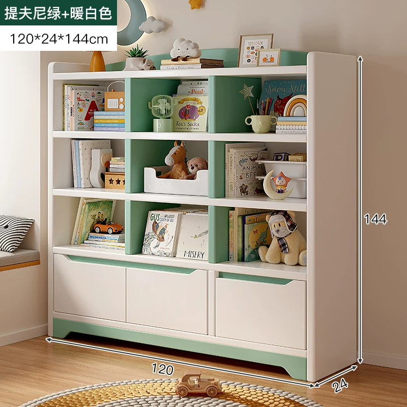 Solid wood bookshelf storage rack, floor to ceiling living room integrated with wall, multi-layer storage cabinet, storage cabinet, children's student bookshelf