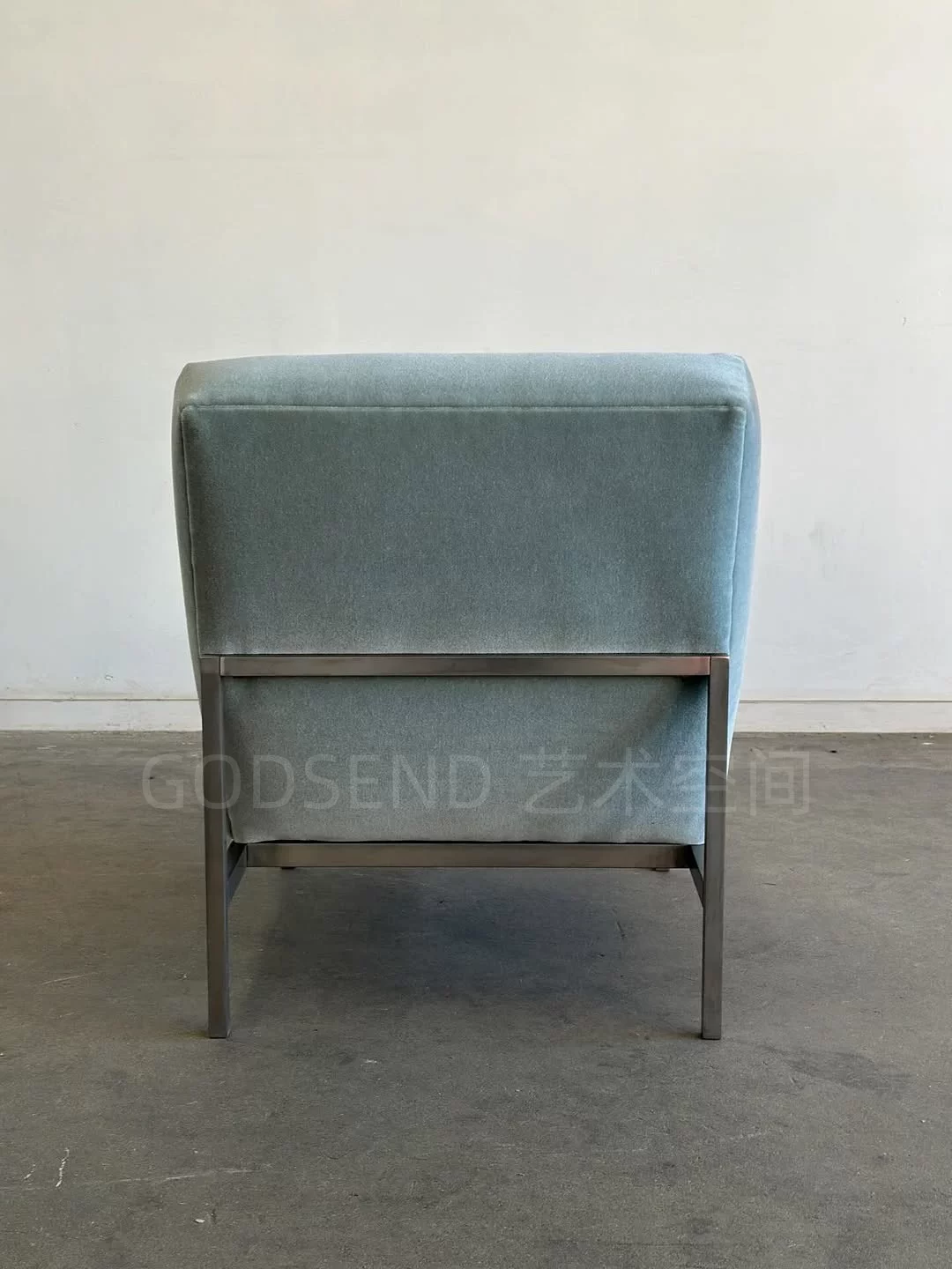 Bauhaus Armless Single Sofa Chair Vintage Lake Blue Velvet Fabric Living Room Leisure Chair Metal Frame