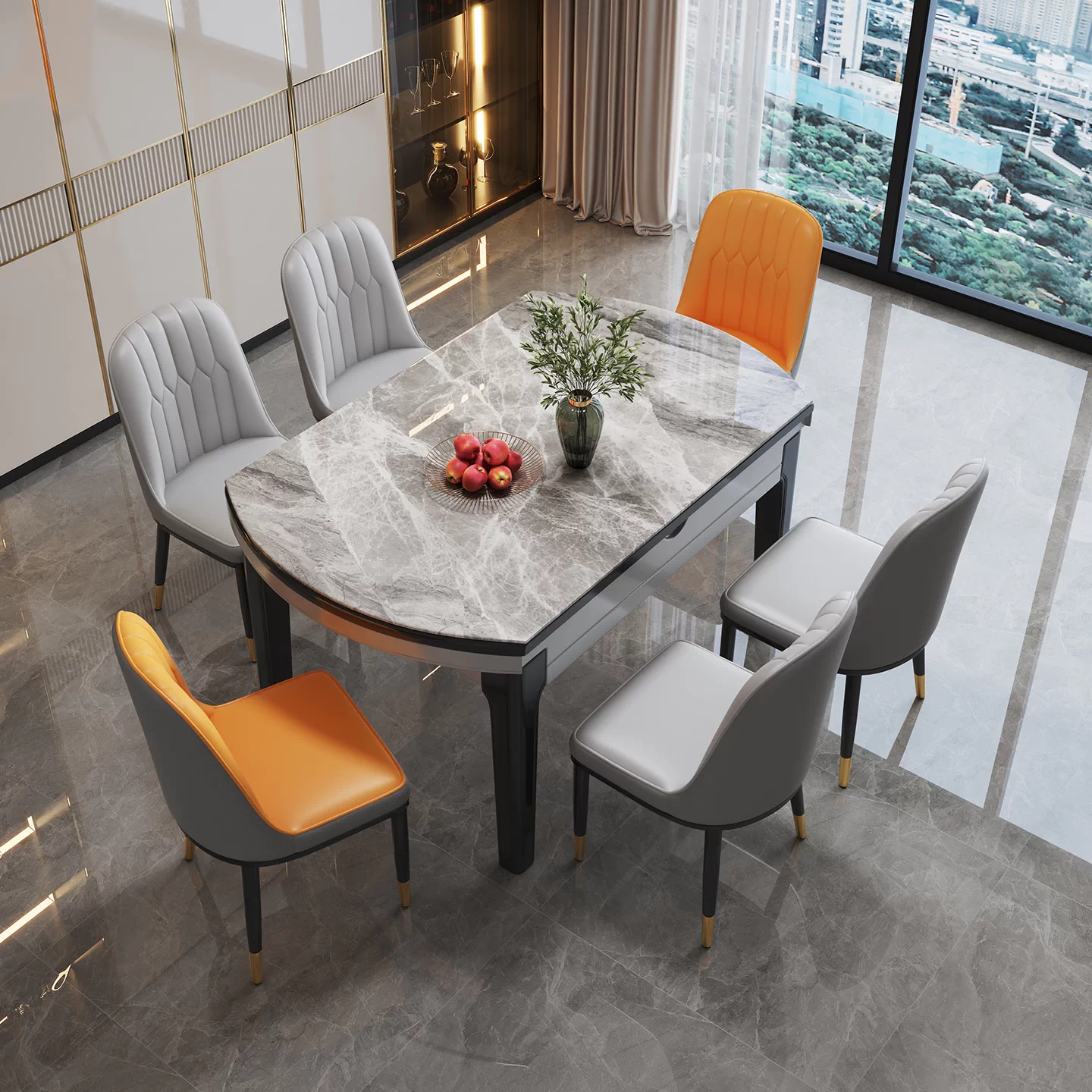 Rock board dining table for home use, small unit, modern, simple, luxurious, adjustable round table, 2026 new dining room dining table