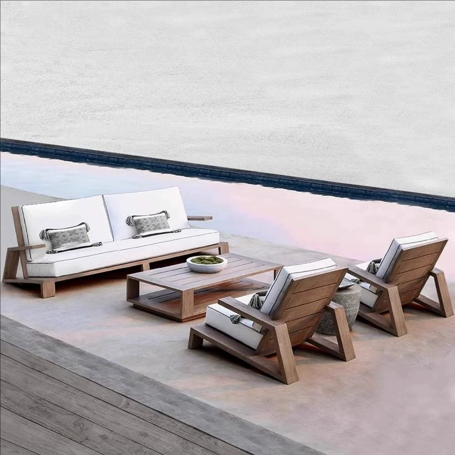Nordic Outdoor Courtyard Garden Villa Outdoor Teak Sofa Leisure Sofa Aluminum Alloy Outdoor Waterproof Sunscreen