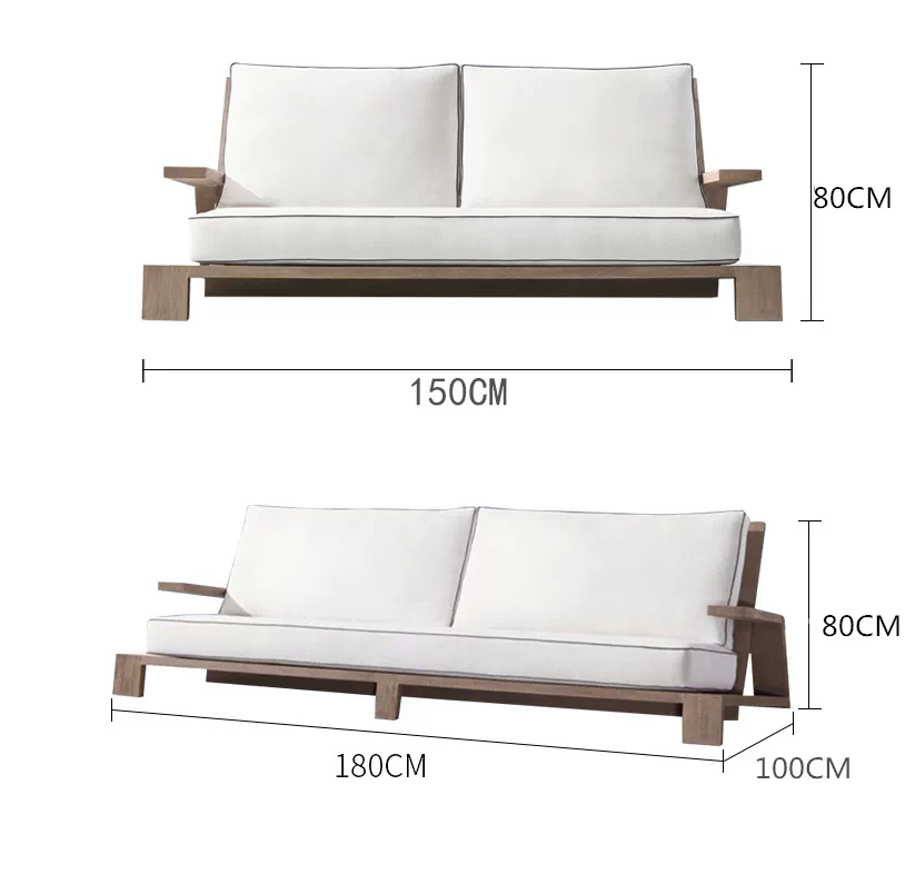 Nordic Outdoor Courtyard Garden Villa Outdoor Teak Sofa Leisure Sofa Aluminum Alloy Outdoor Waterproof Sunscreen