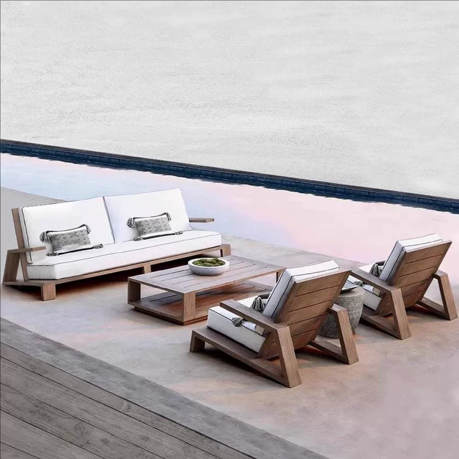 Nordic Outdoor Courtyard Garden Villa Outdoor Teak Sofa Leisure Sofa Aluminum Alloy Outdoor Waterproof Sunscreen