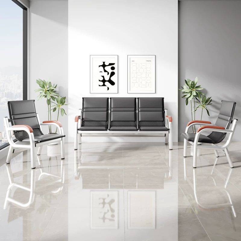 Office sofa, coffee table combination, reception room, simple three person seat, iron frame, long chair, iron art waiting sofa chair