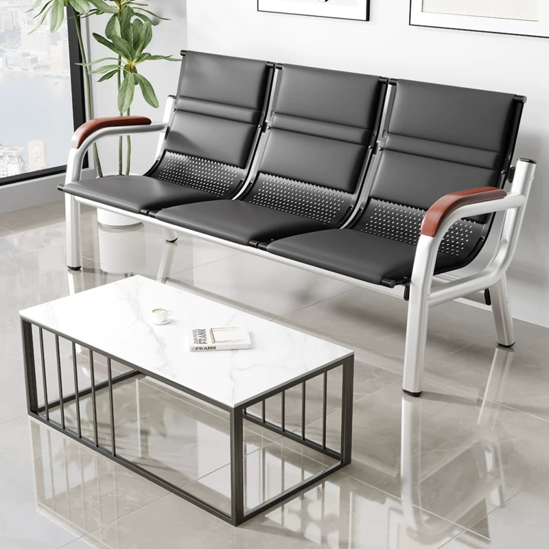 Office sofa, coffee table combination, reception room, simple three person seat, iron frame, long chair, iron art waiting sofa chair