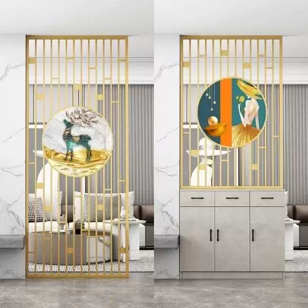 Stainless steel screen, wrought iron partition, living room entrance, new Chinese modern minimalist decorative wall, hollow out shading grille