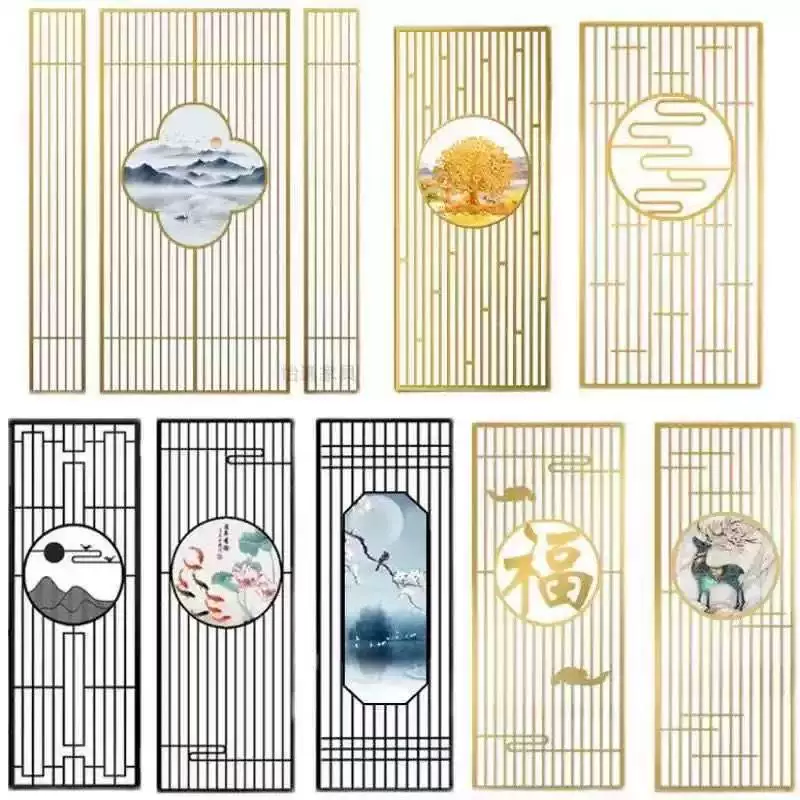 Stainless steel screen, wrought iron partition, living room entrance, new Chinese modern minimalist decorative wall, hollow out shading grille