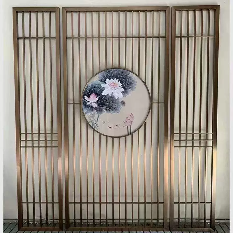 Stainless steel screen, wrought iron partition, living room entrance, new Chinese modern minimalist decorative wall, hollow out shading grille