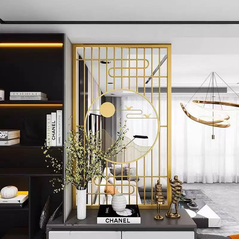 Stainless steel screen, wrought iron partition, living room entrance, new Chinese modern minimalist decorative wall, hollow out shading grille