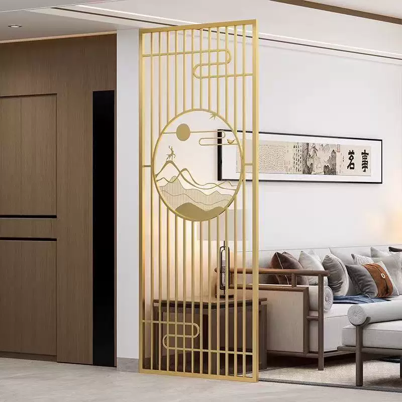 Stainless steel screen, wrought iron partition, living room entrance, new Chinese modern minimalist decorative wall, hollow out shading grille