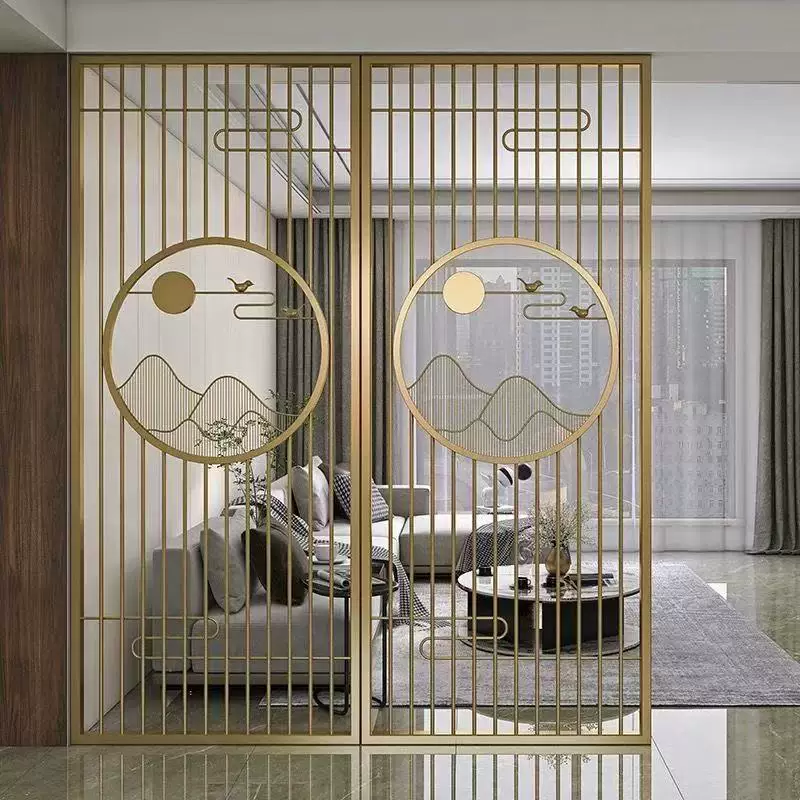 Stainless steel screen, wrought iron partition, living room entrance, new Chinese modern minimalist decorative wall, hollow out shading grille