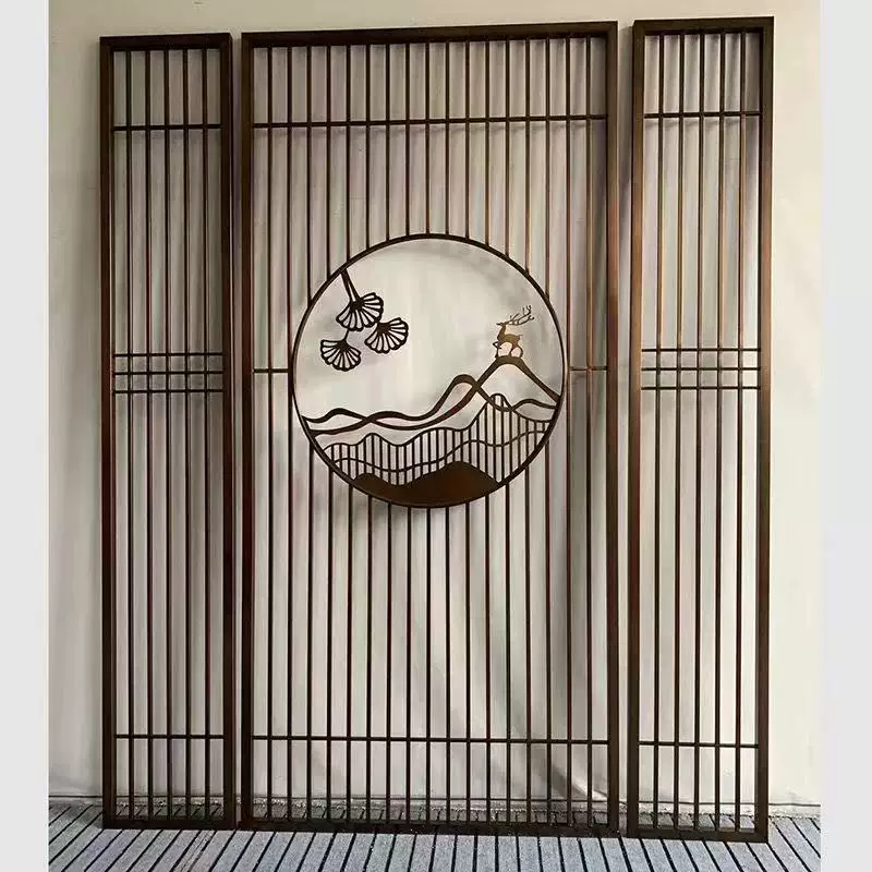 Stainless steel screen, wrought iron partition, living room entrance, new Chinese modern minimalist decorative wall, hollow out shading grille
