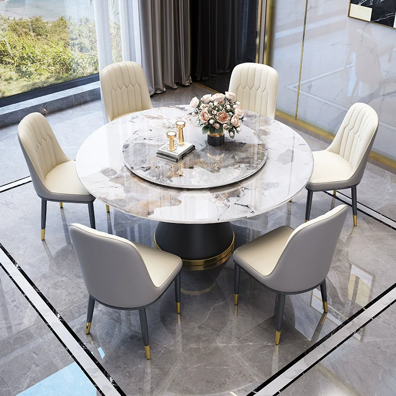 Rock slab dining table and chair combination, light luxury, modern simplicity, 2025 new hotel home small unit large round table, dining table