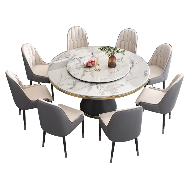 Rock slab dining table and chair combination, light luxury, modern simplicity, 2025 new hotel home small unit large round table, dining table