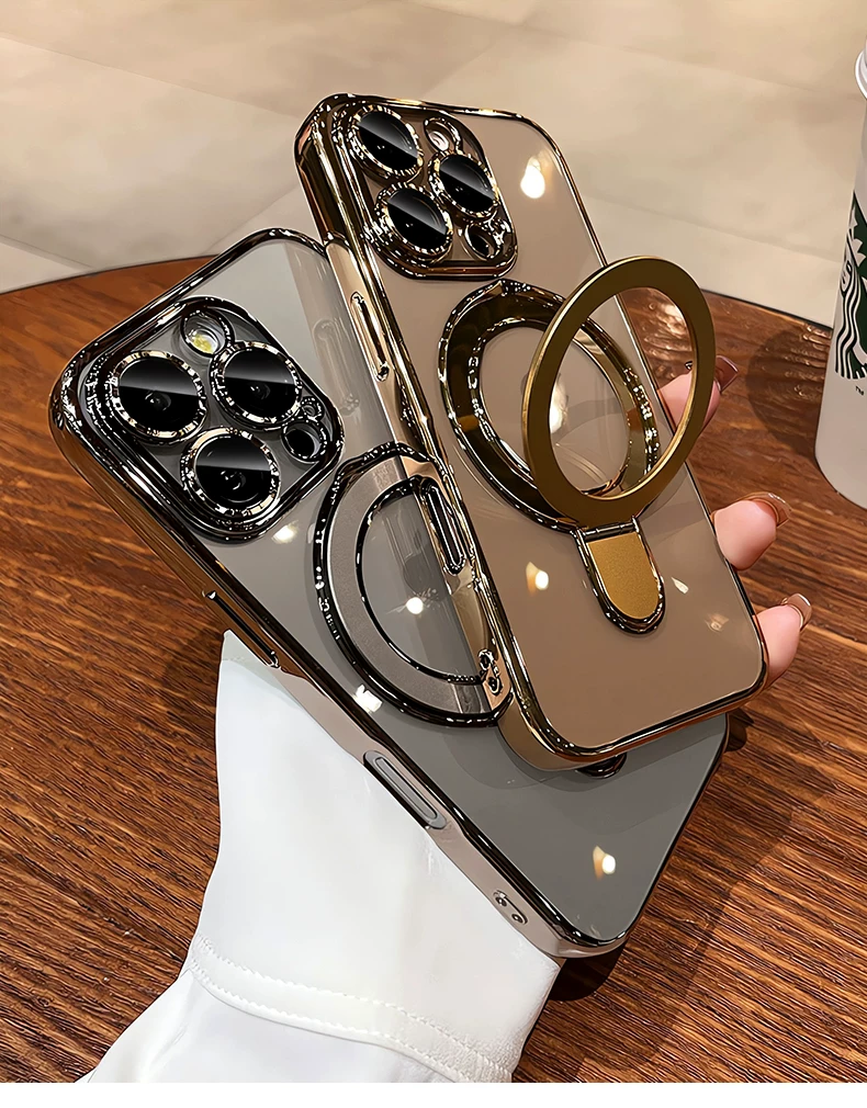 Suitable for iPhone 16 Promax phone case magnetic pivot bracket, Apple 17 transparent all inclusive anti drop 14 hard cover