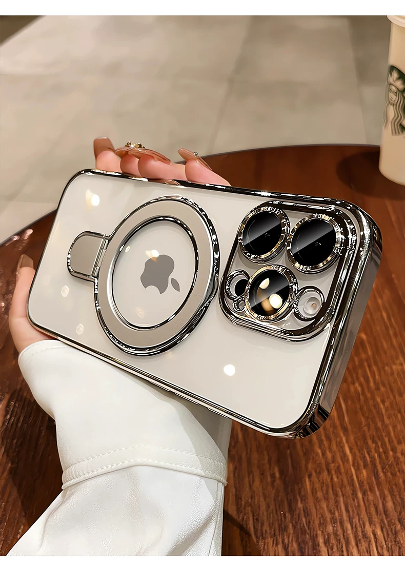 Suitable for iPhone 16 Promax phone case magnetic pivot bracket, Apple 17 transparent all inclusive anti drop 14 hard cover